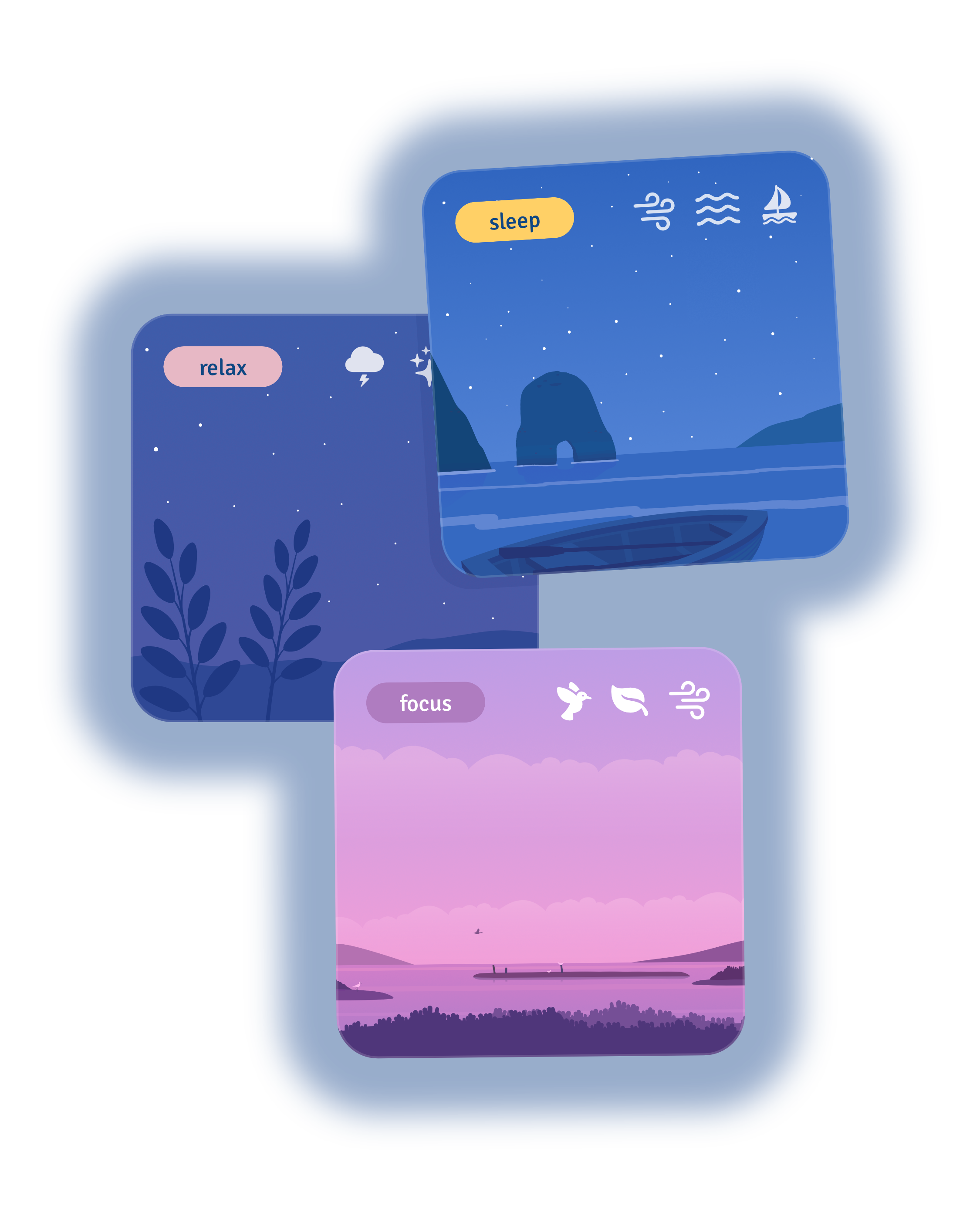 Curated soundscape previews to soothe baby, calm pet, and more
